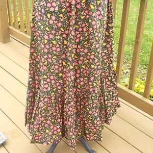 1960s Vintage Floral Ruffle Maxi Skirt